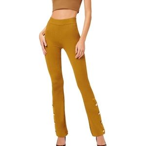NWT Good American Plaited Boss Flare Pants, Size 2(Med), Golden Rod